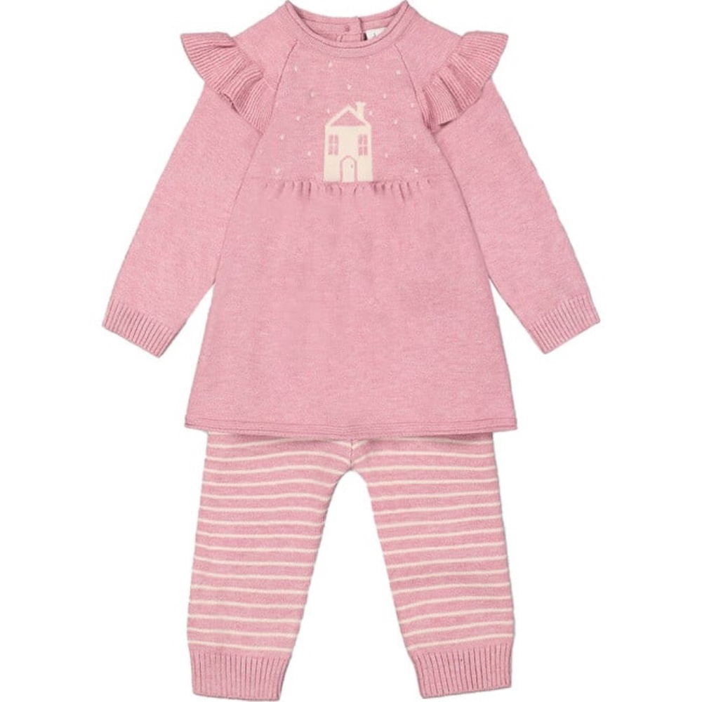 DEUX PAR DEUX  House Intarsia Knit Frilled Tunic & Legging Set, Mauve